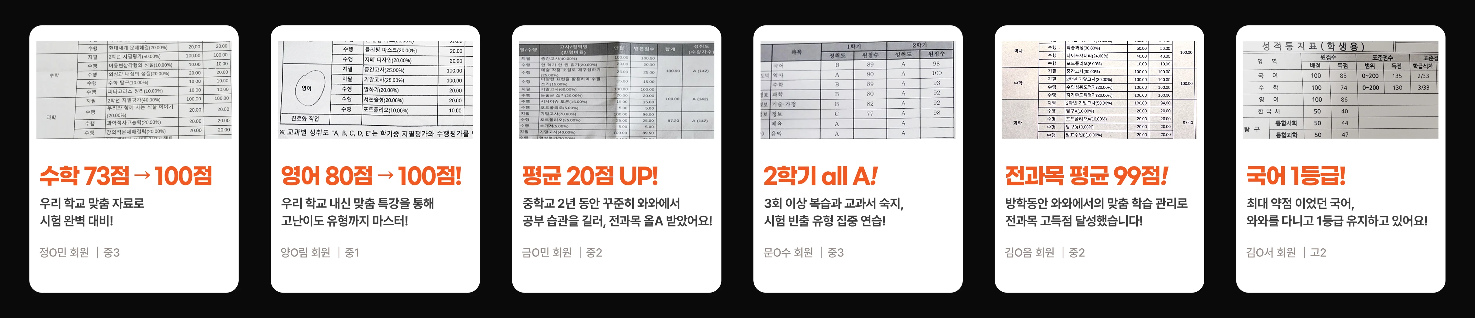 감삼동 와와센터 성적 향상 사례